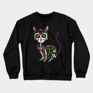 Cute Sugar Skull Mexican Cat Halloween Day Of The Dead Crewneck Sweatshirt